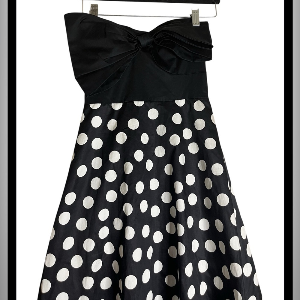 NWT Anthropologie Hutch Dress Bow-Tie Strapless Midi Polka Dot Black White SZ 00 - Picture 4 of 7